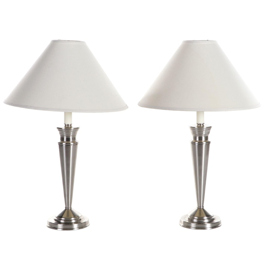 Pair of Contemporary Brushed Metal Table Lamps, 21st Century