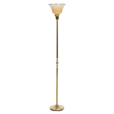 Alsy Brass Torchière Floor Lamp with Amber Ombre Glass Shade, Late 20th Century