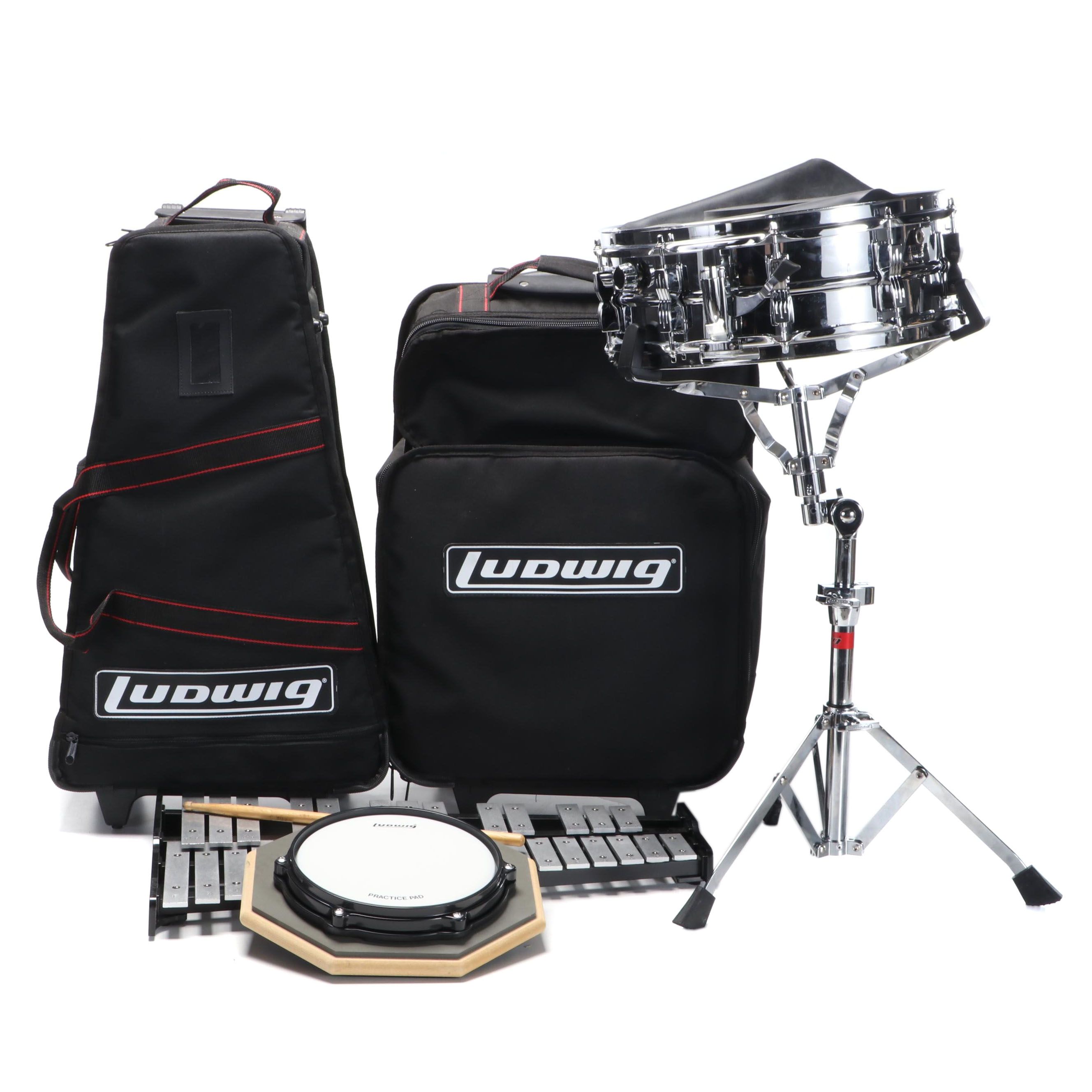 Ludgwig Percussion Bell Kit and Drum with Rolling Bags EBTH