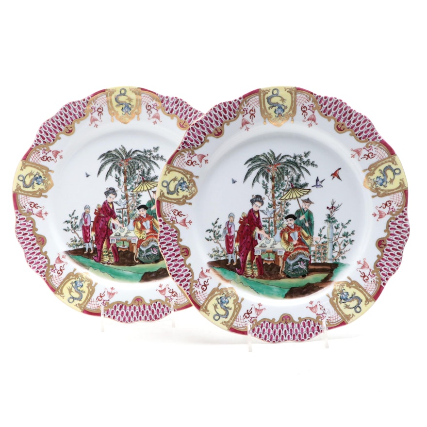 Pair of Chelsea House Chinoiserie Bone China Decorative Plates