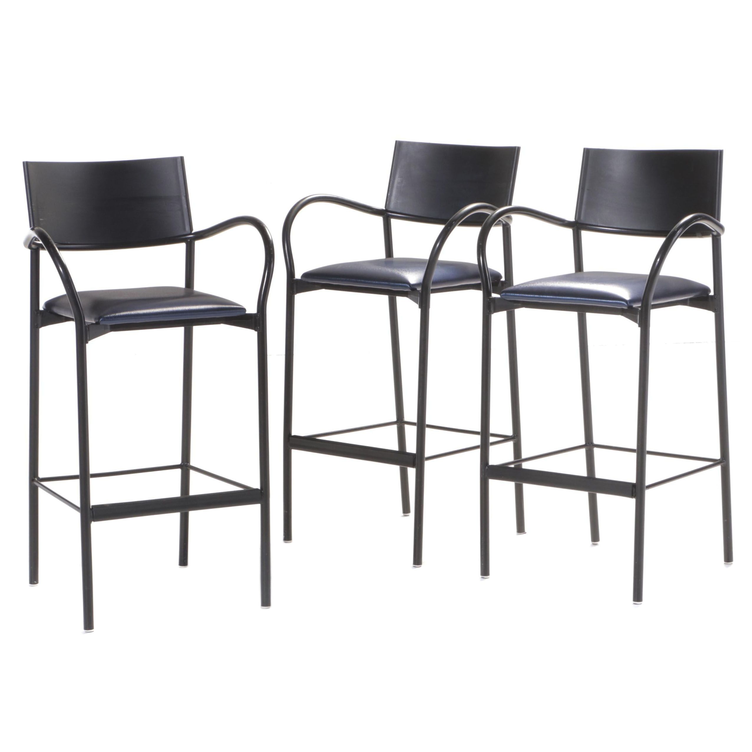 Three Loewenstein Modernist Tubular Steel and Molded Plastic Bar Stools