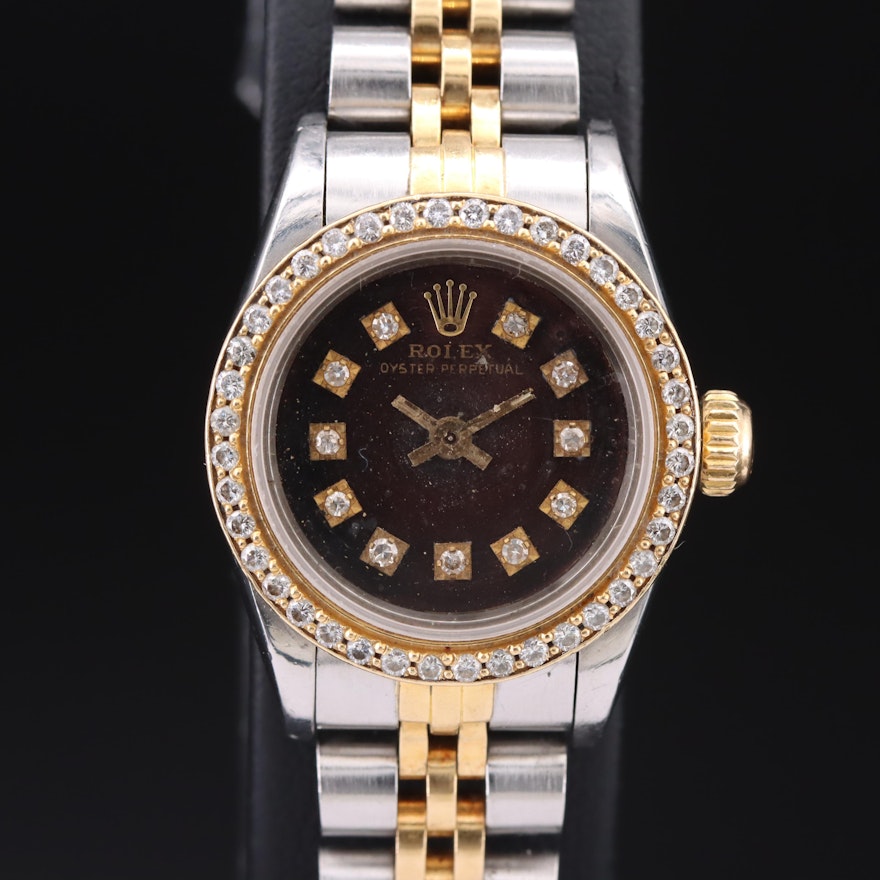 1984 Rolex Oyster Perpetual Custom Diamond Wristwatch