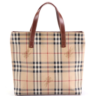 Burberry Haymarket Check Coated Canvas Tote with Leather Straps