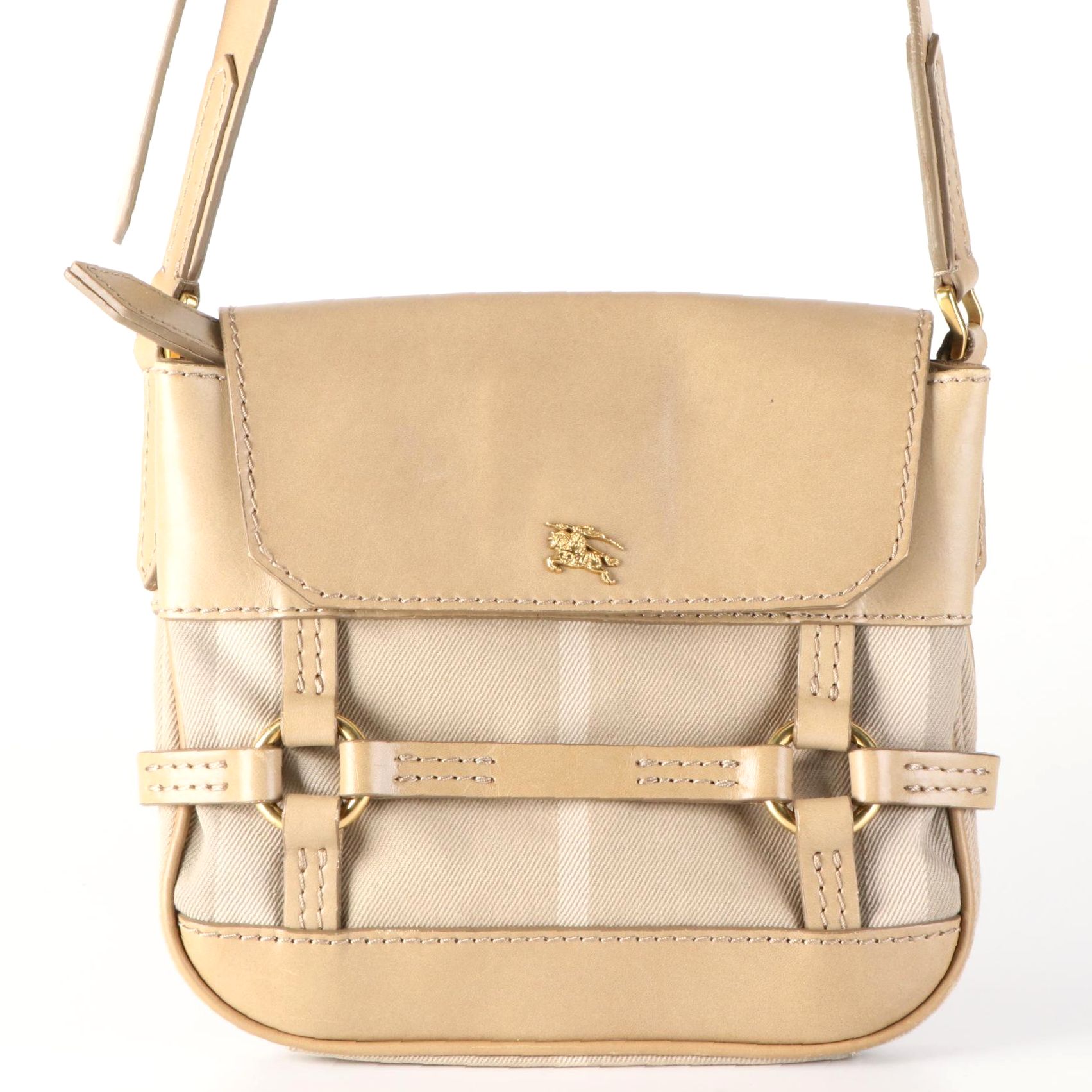 Burberry Small Crossbody Bag in Leather and Check Printed Canvas EBTH