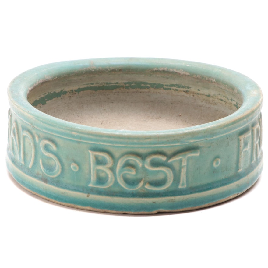 McCoy Pottery Green Glaze Ceramic Dog Bowl, Mid-20th Century