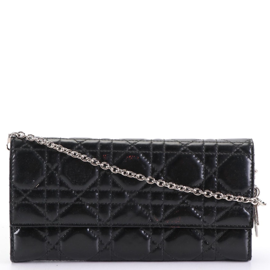 Christian Dior Wallet on Chain in Black Cannage Quilted Patent Leather