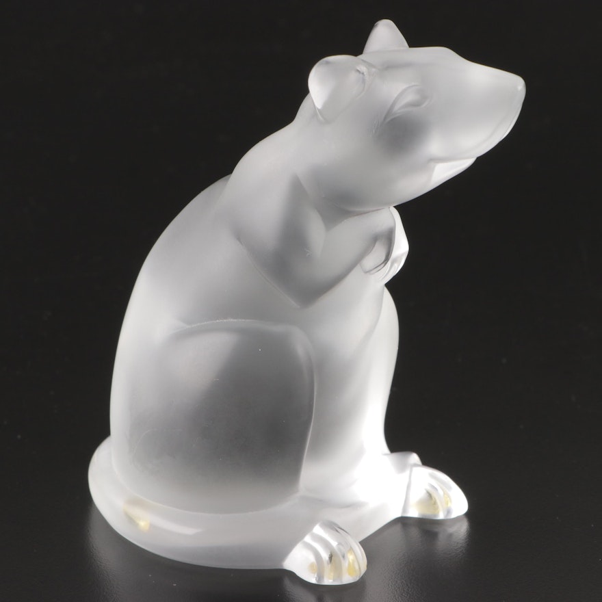 Lalique Frosted Crystal Rat Figurine