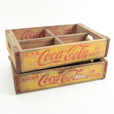 Coca-Cola Wooden Soda Advertising Crates, Mid-20th Century