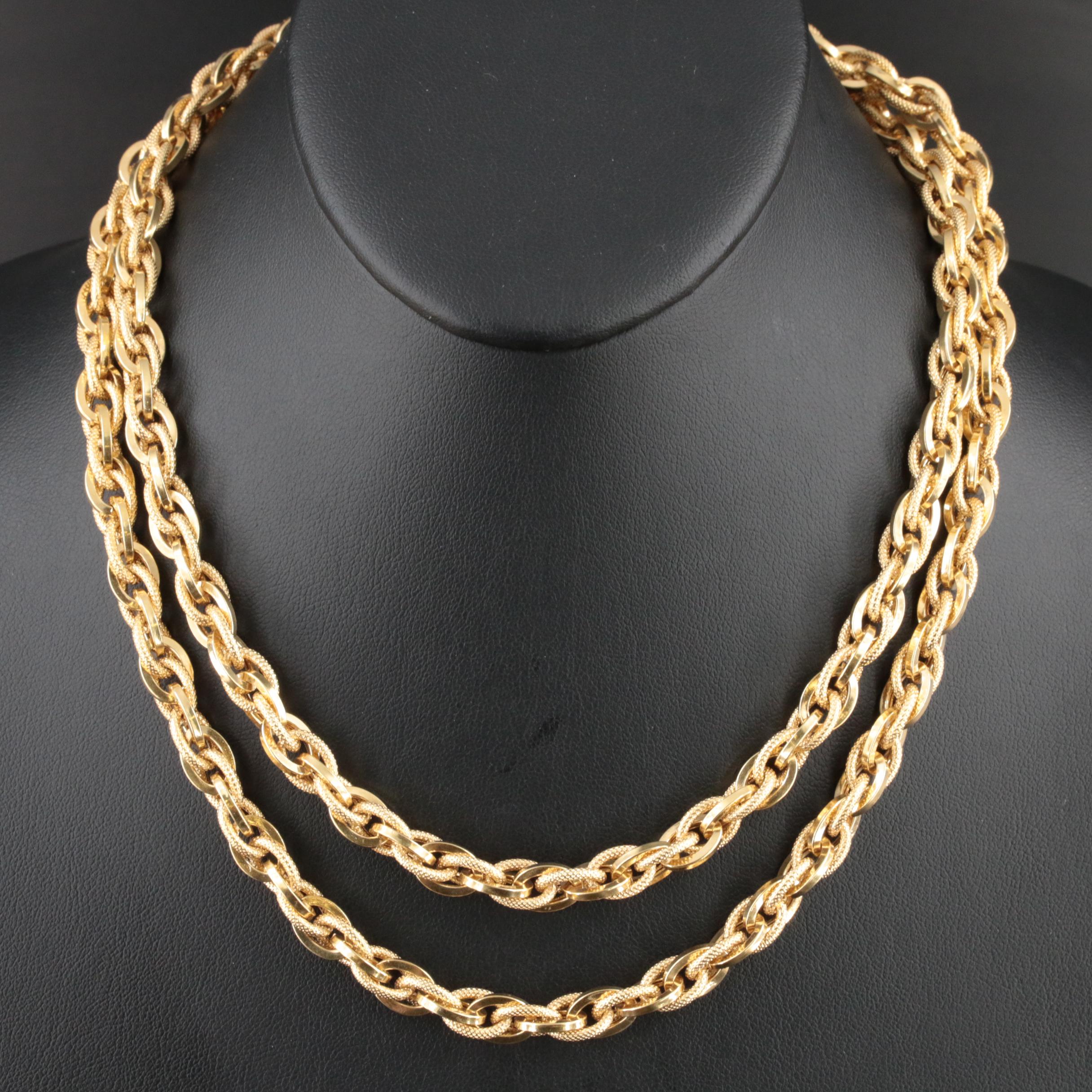 Italian 18K Textured French Rope Chain Necklace EBTH
