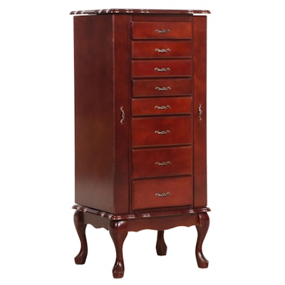 Powell Queen Anne Style Cherry-Stained Jewelry Armoire, Late 20th Century