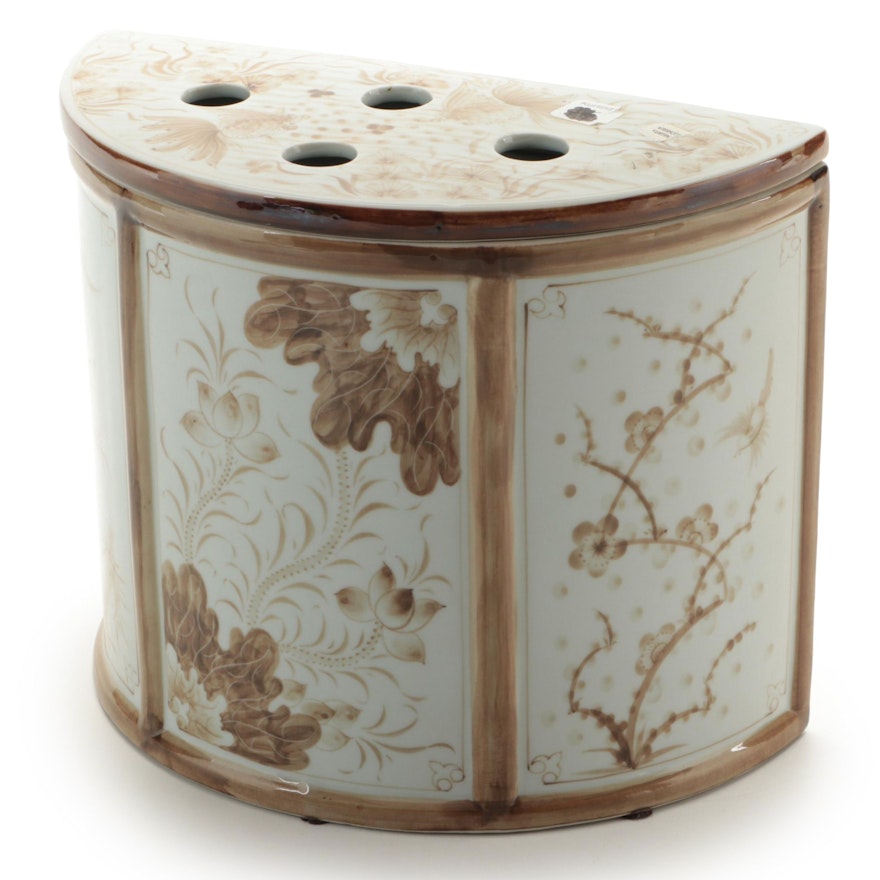 Maitland-Smith Ltd. Chinese Style Sepia Glaze Porcelain Bough Pot