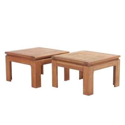 Pair of Modernist Oak and Parquetry Side Tables, Late 20th Century