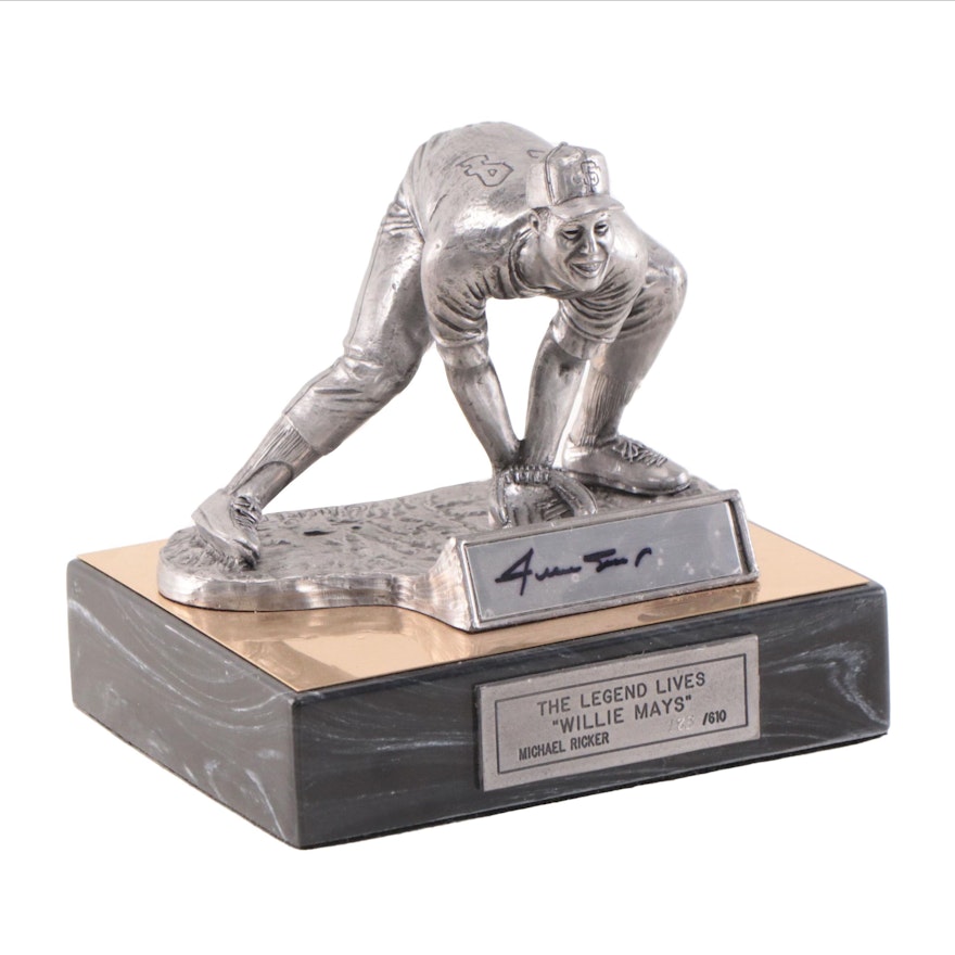 Willie Mays Signed "The Legend Lives" Pewter Sculpture by Michael Ricker, 1996