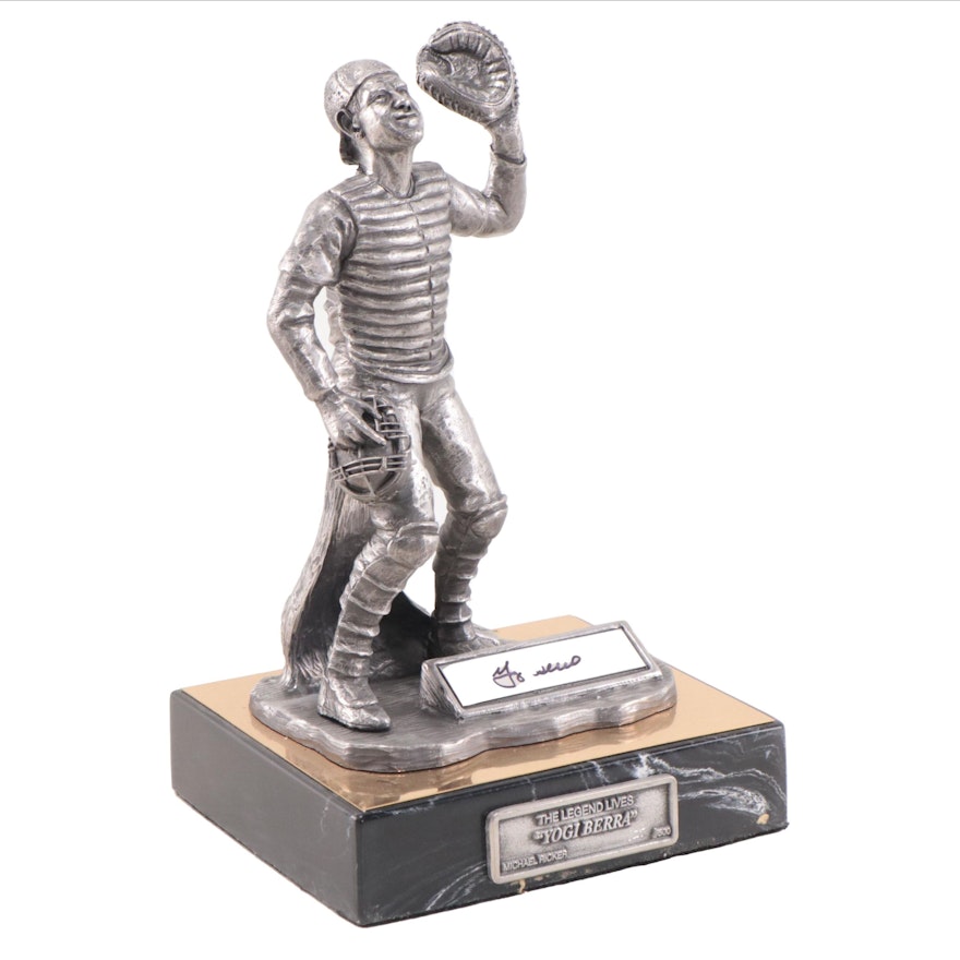 Yogi Berra Signed "The Legend Lives" Pewter Sculpture by Michael Ricker 1997