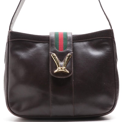Gucci Web Stripe Leather Equestrian Boot Emblem Shoulder Bag