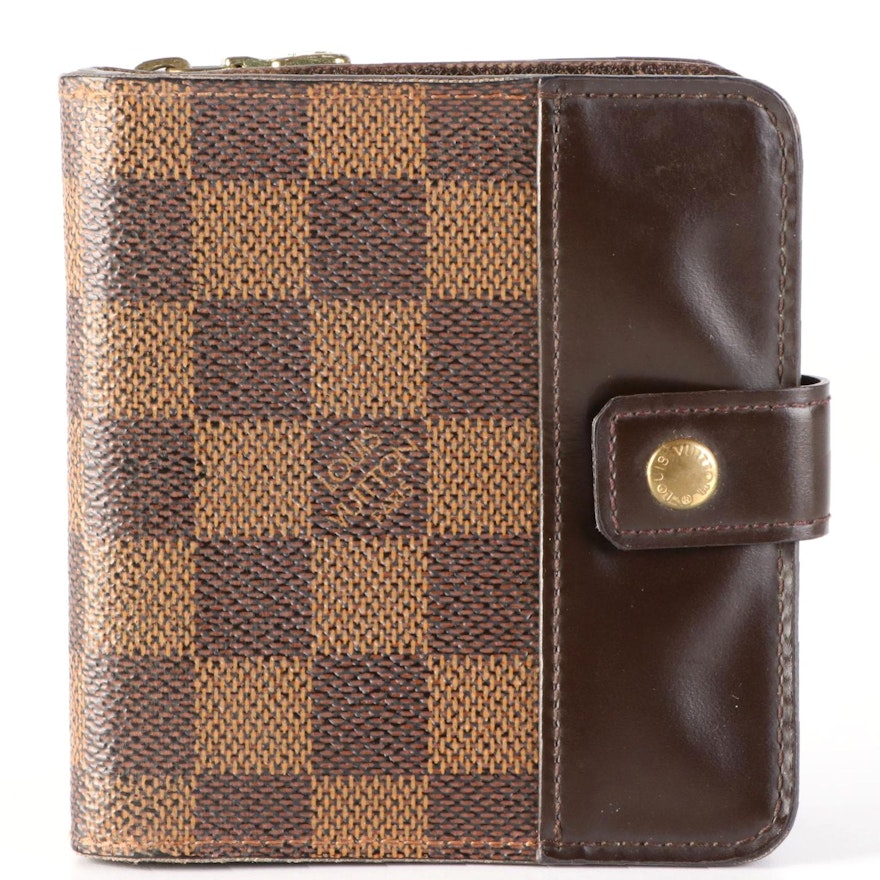 Louis Vuitton Compact Zip Wallet in Damier Canvas and Leather with Box