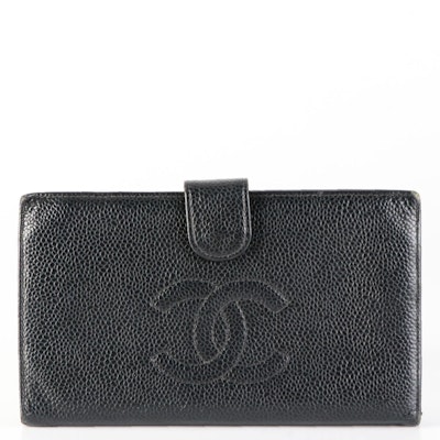 Chanel CC Long Wallet in Black Caviar Leather