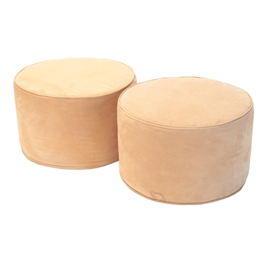Pair of Microfiber Upholstered Drum Ottomans
