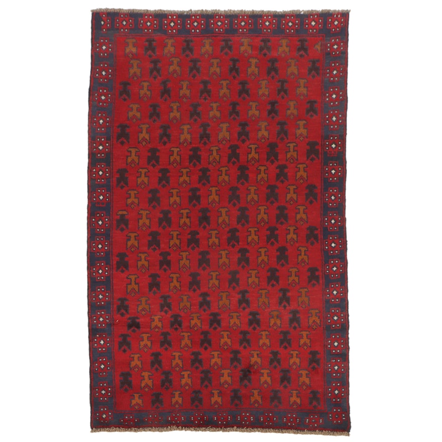 3'9 x 6'4 Hand-Knotted Afghan Baluch Area Rug