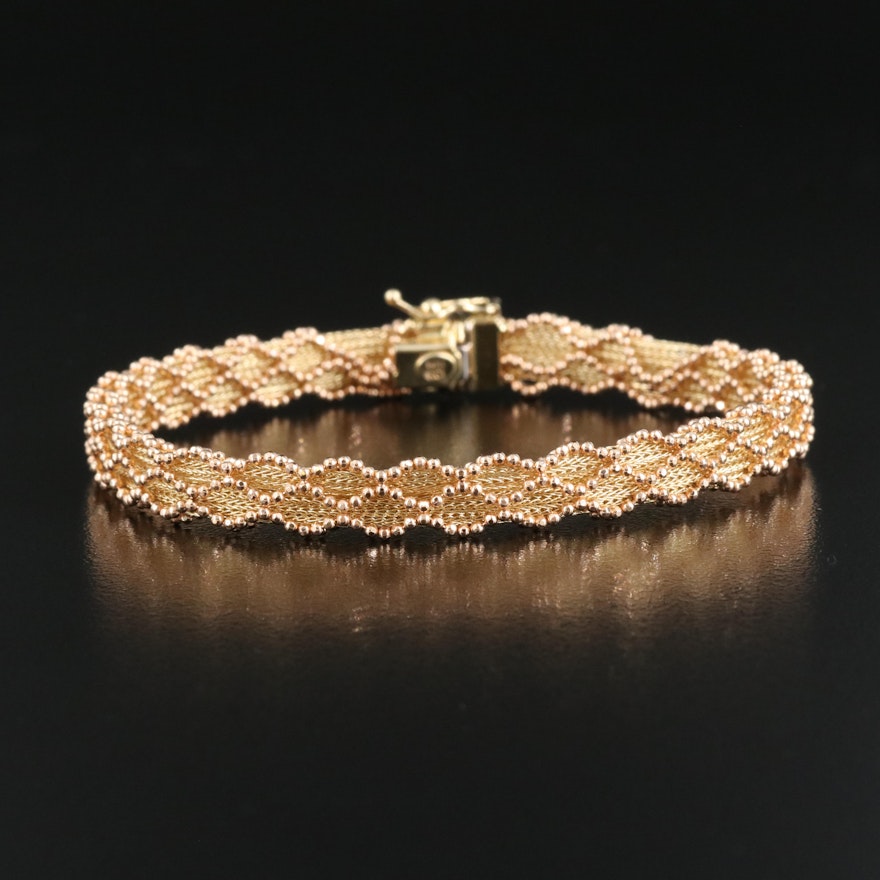 14K Foxtail Bracelet with Rose Gold Accents