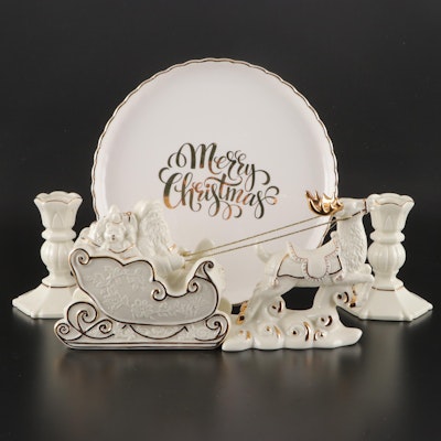 Mikasa Porcelain Santa Claus Centerpiece, Grace's Teaware Tray and Candlesticks