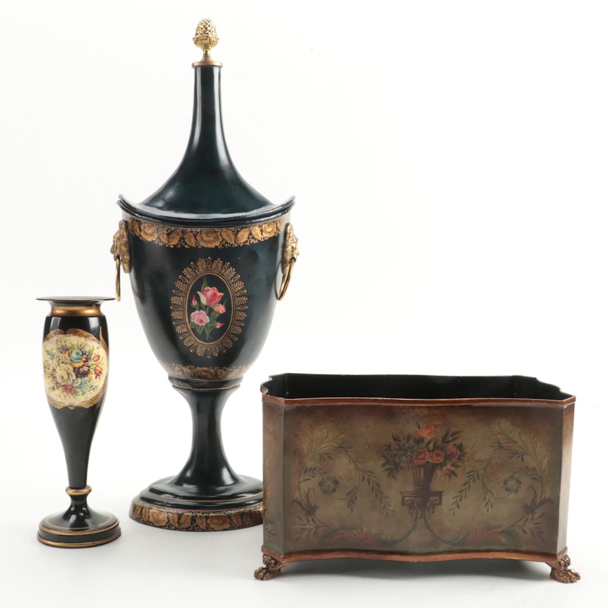 Maitland-Smith and Other Rococo Style Toleware Urn and Flower Containers