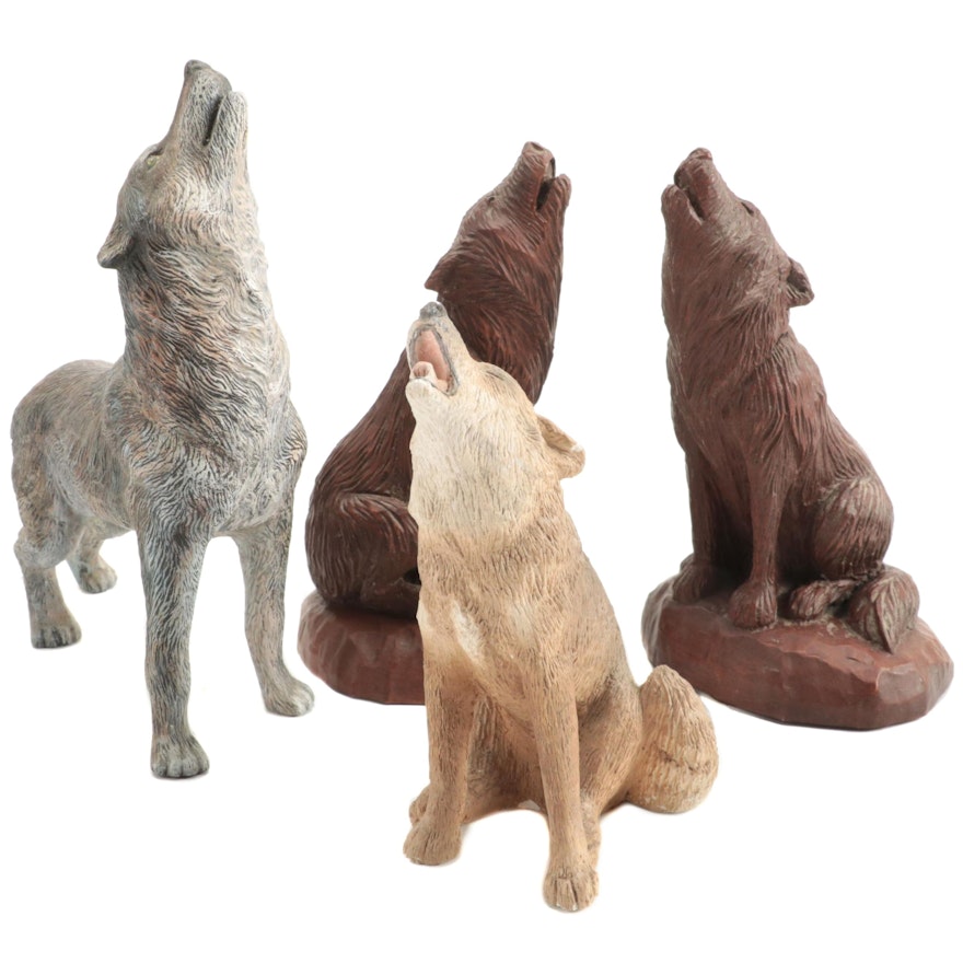 Red Mill Crushed Pecan and Resin Wolf Figurines with Other Wolf Figurines