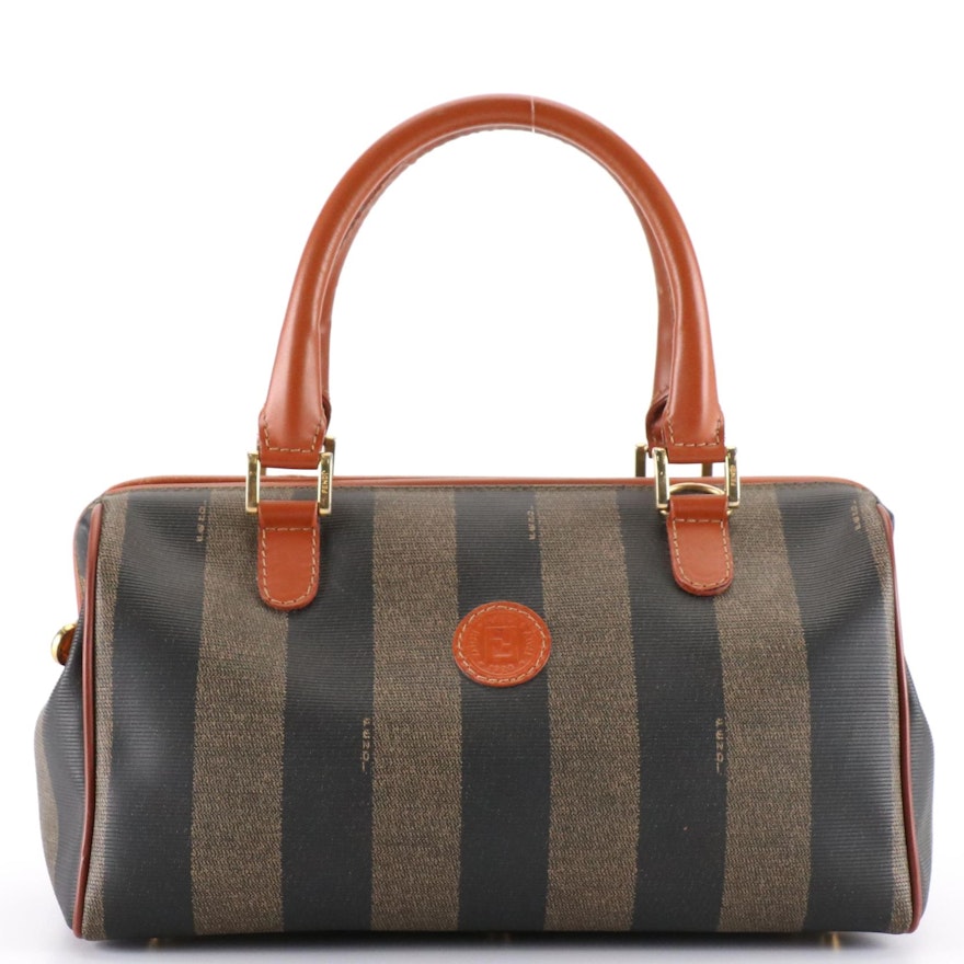 Fendi Boston Bag in Pequin Stripe Coated Canvas and Leather