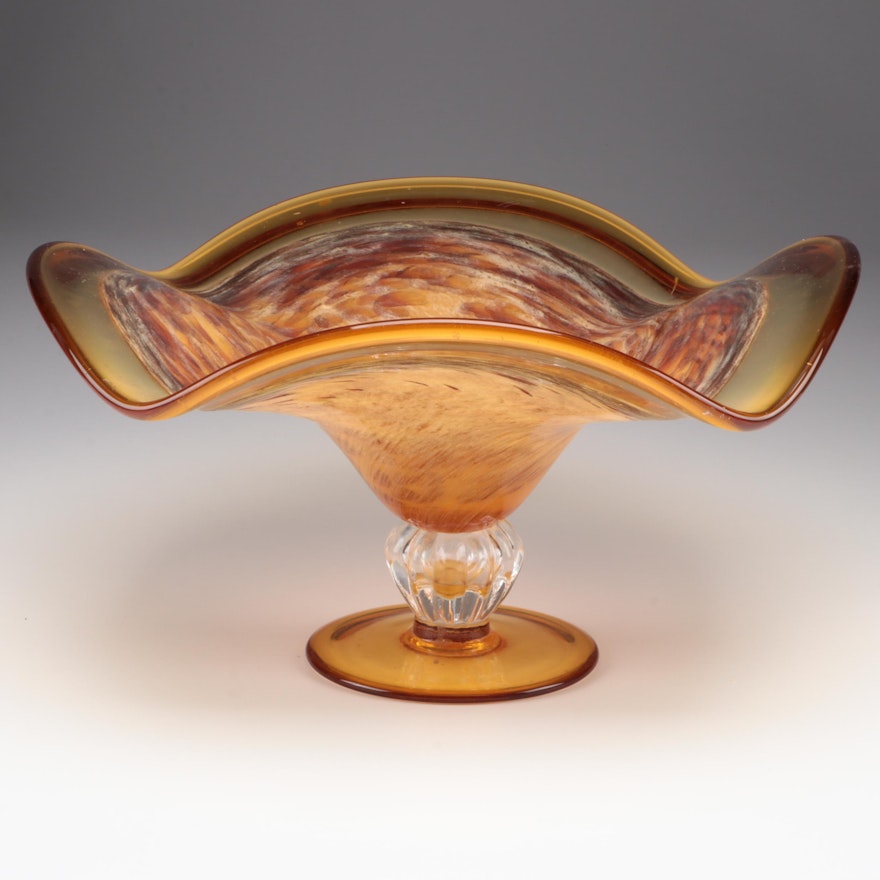 Tortoise and Amber Art Glass Bowl