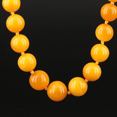 Graduated Mutton Fat Amber Bead Necklace with 14K Clasp