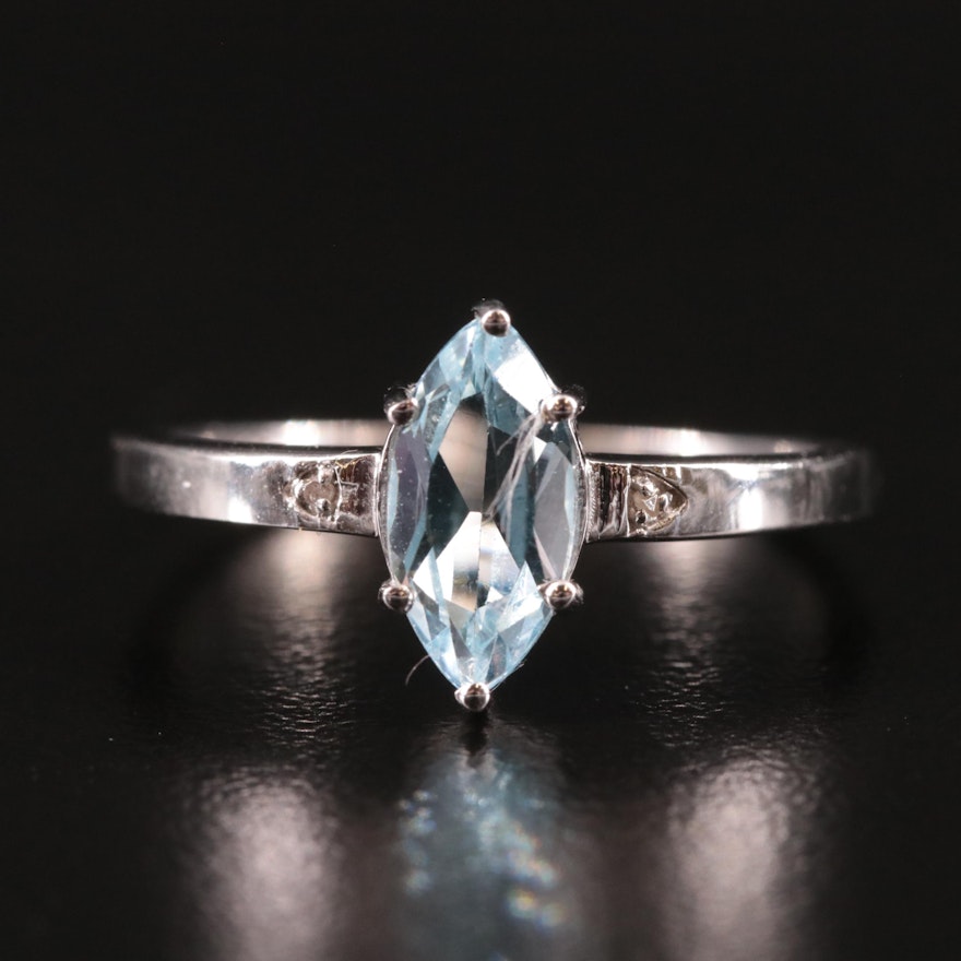 Sterling Blue Topaz and Diamond Ring