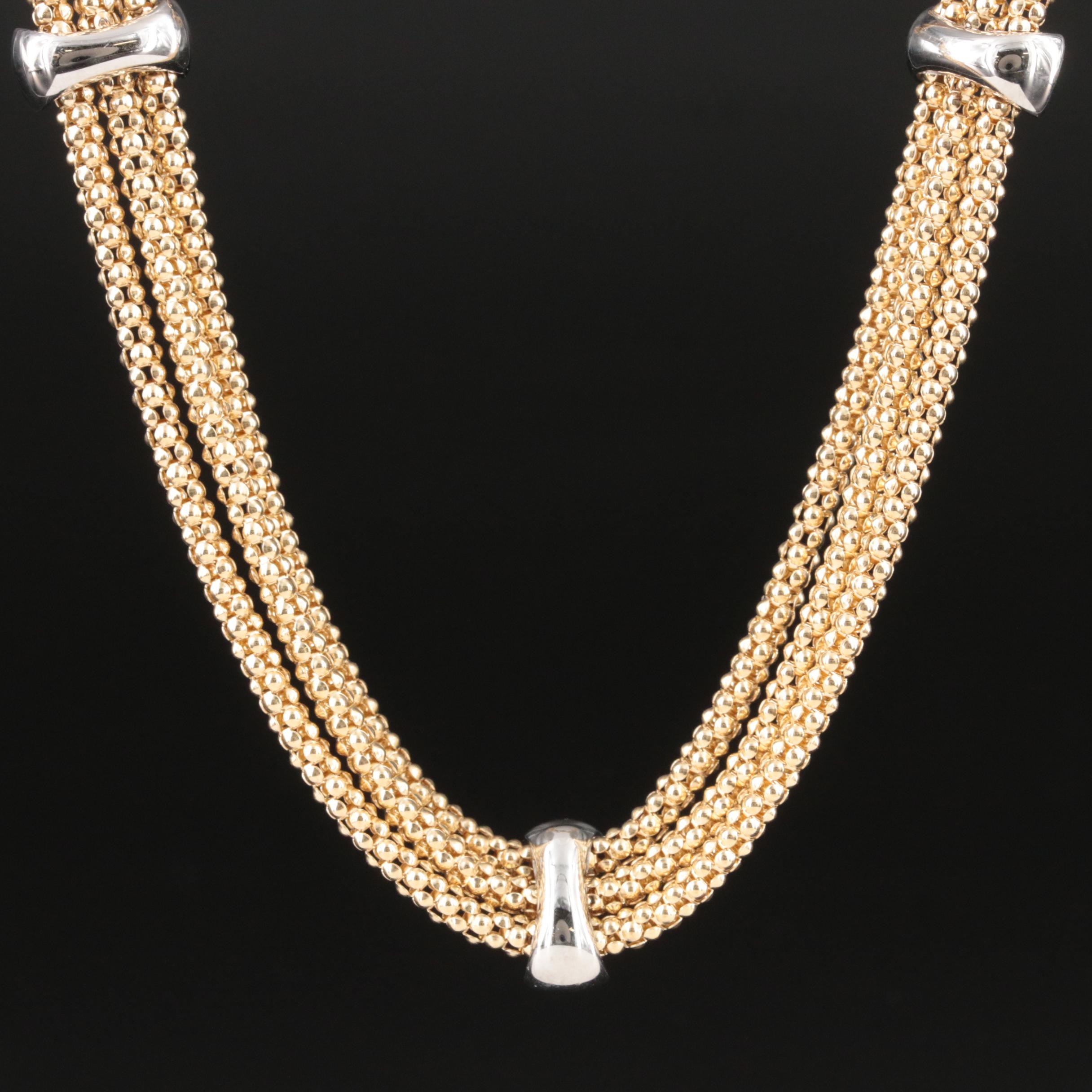 Italian 14K Triple Strand Popcorn Chain Necklace | EBTH
