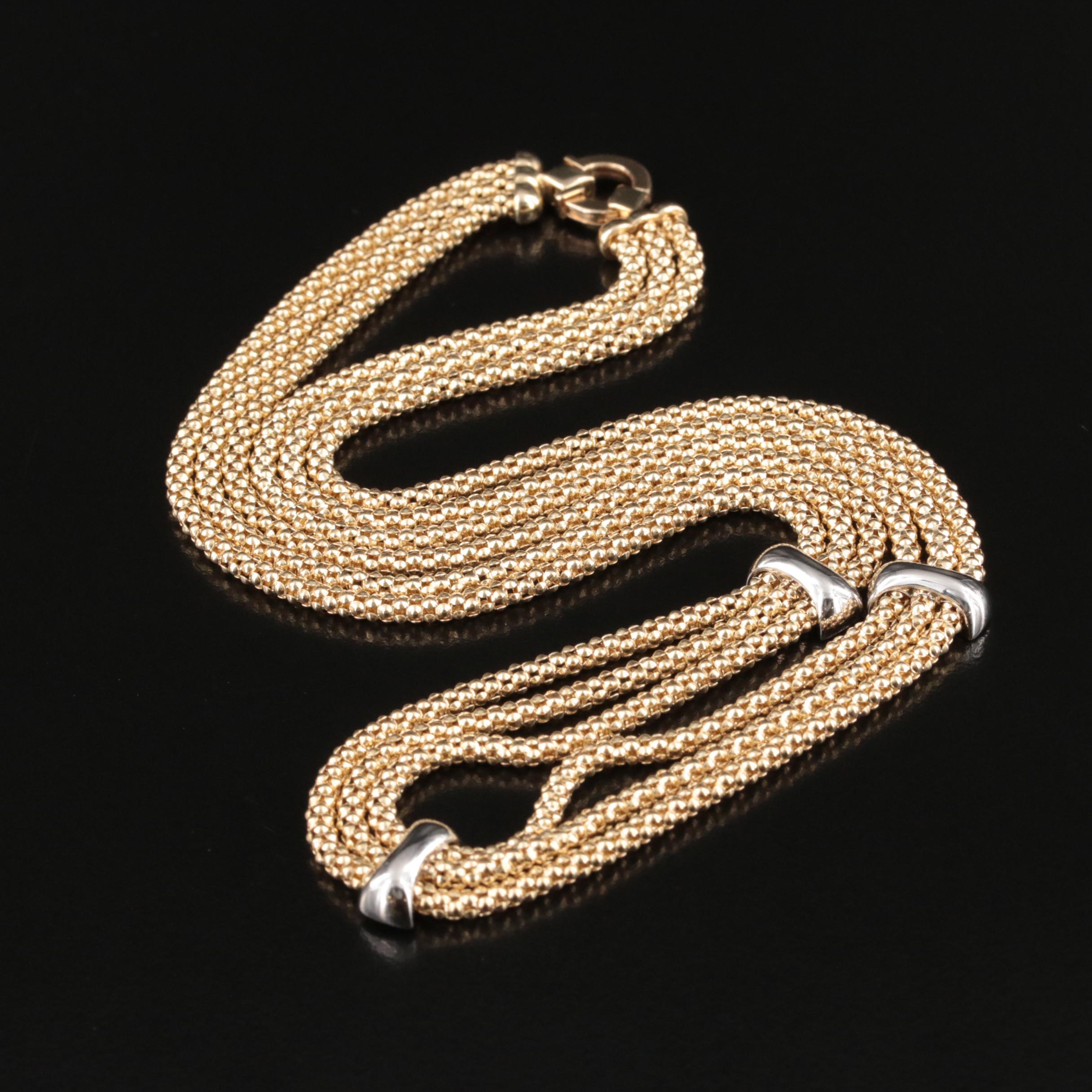 Italian 14K Triple Strand Popcorn Chain Necklace | EBTH