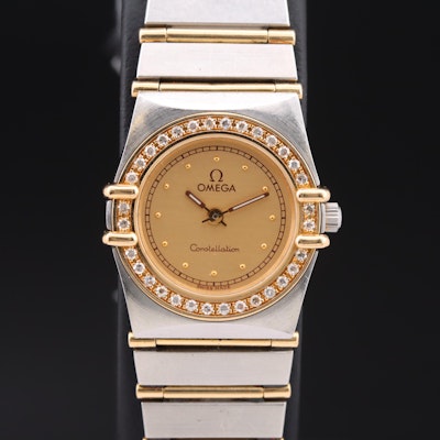 18K and Stainless Steel Omega Diamond Wristwatch