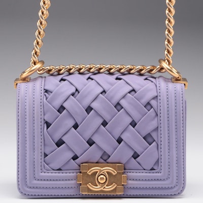 Chanel Mini Boy Flap Bag in Purple Woven Leather
