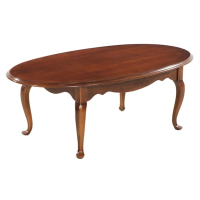 Lane Queen Anne Style Walnut Oval Coffee Table, Late 20th Century