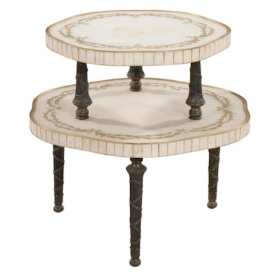 Hollywood Regency Gilt, Opalescent and Cast Metal Tiered Side Table
