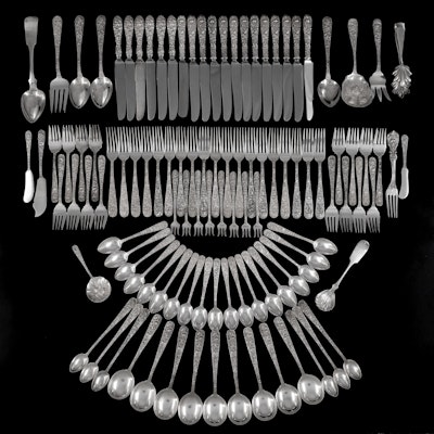 S. Kirk & Son "Repousse" Sterling Silver Flatware with Other Silver Utensils