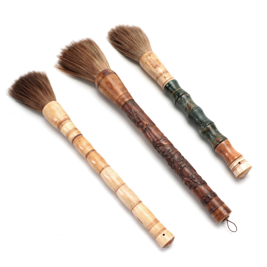 Chinese Calligraphy Brushes in Bone, Marble and Carved Bamboo