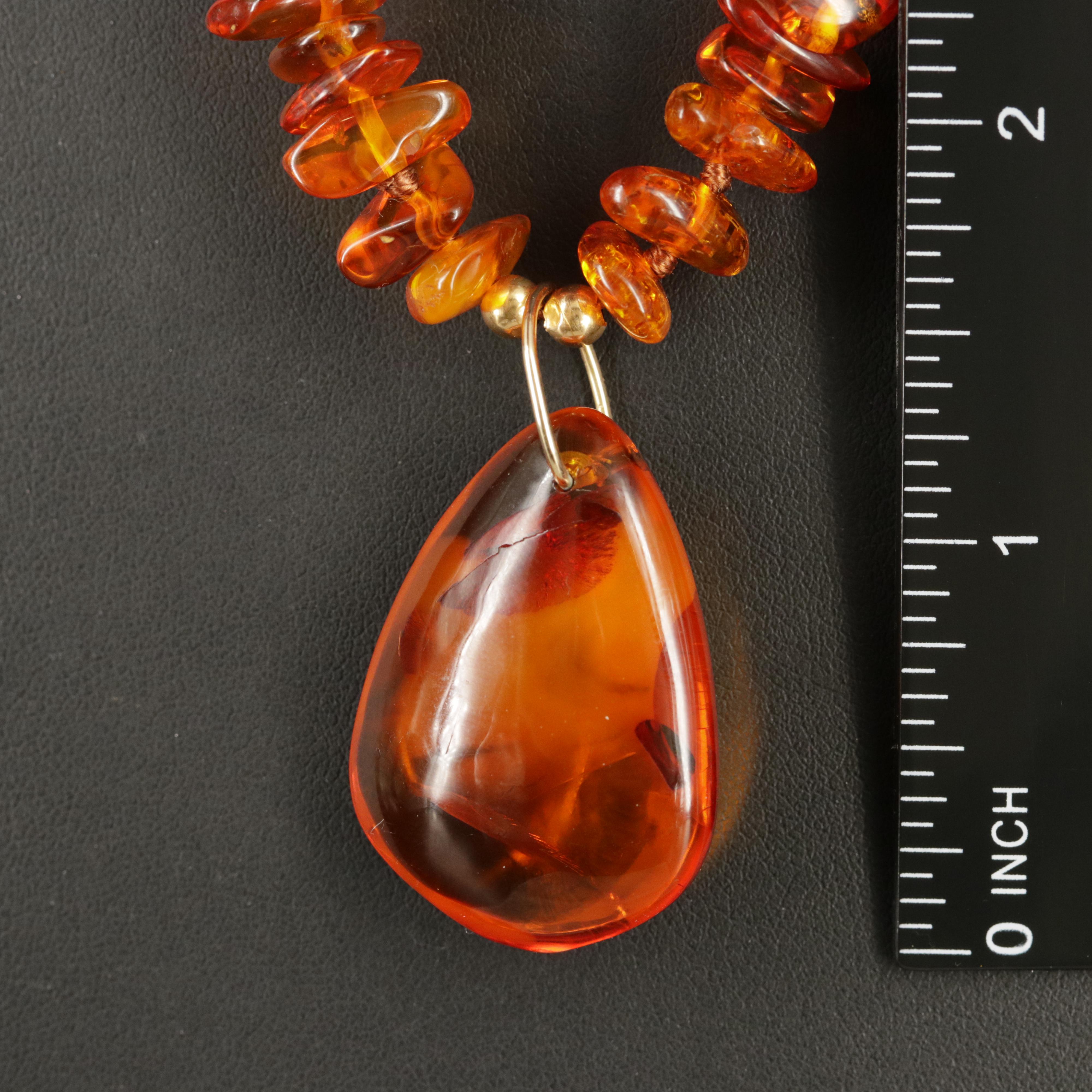 14K Amber Bead Necklace EBTH