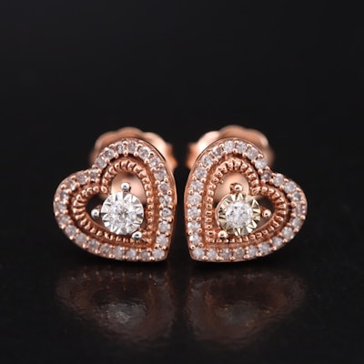 10K Rose Gold 0.17 CTW Diamond Heart Stud Earrings