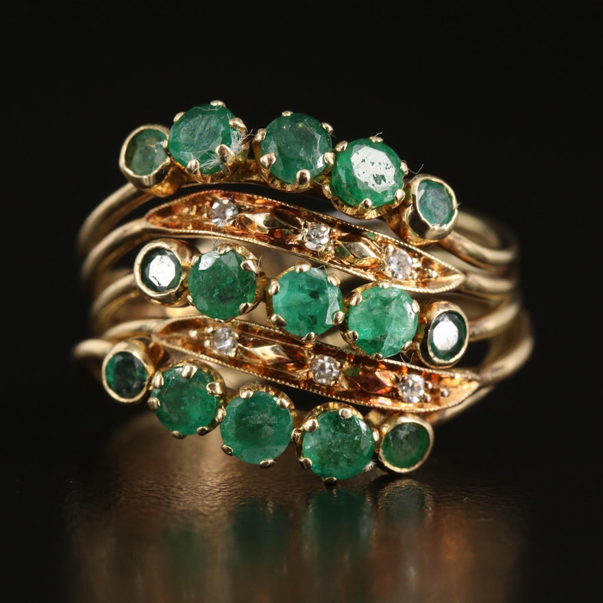 14K Emerald and Diamond Stacking Ring with Connector
