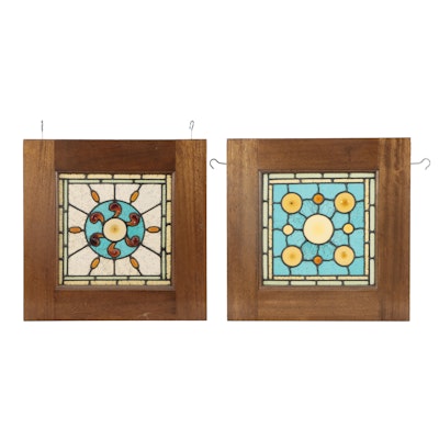 Stained Glass Leaded Panels With Sun and Celestial Motifs