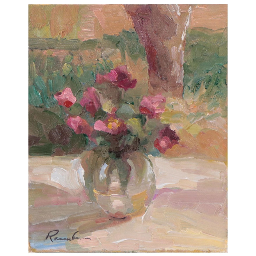 Sally Rosenbaum Floral Still Life Oil Painting, 21st Century