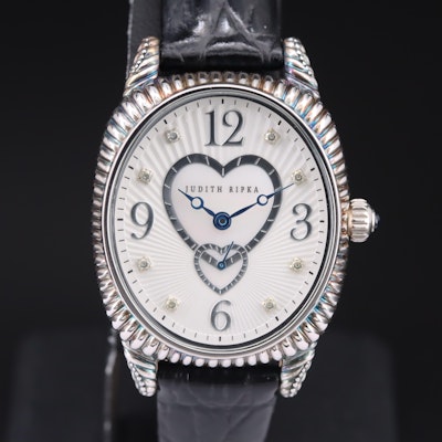 Judith Ripka Mother-of-Pearl Hearts Dial Sterling and Stainless Steel Wristwatch