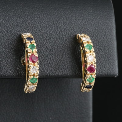 14K Ruby, Emerald, Sapphire and Diamond Earrings