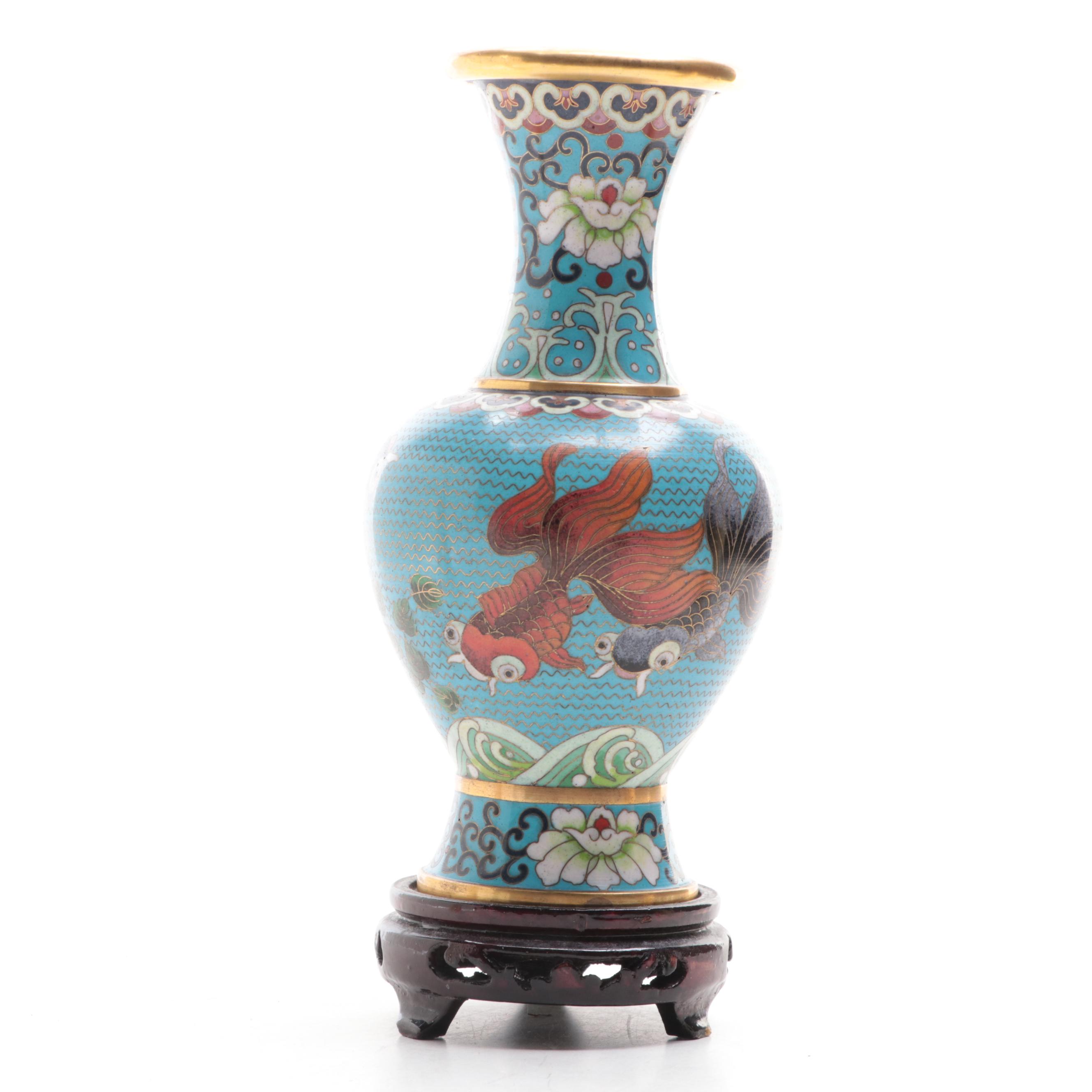 Chinese Cloisonné Vase with Carved Resin Figurines EBTH