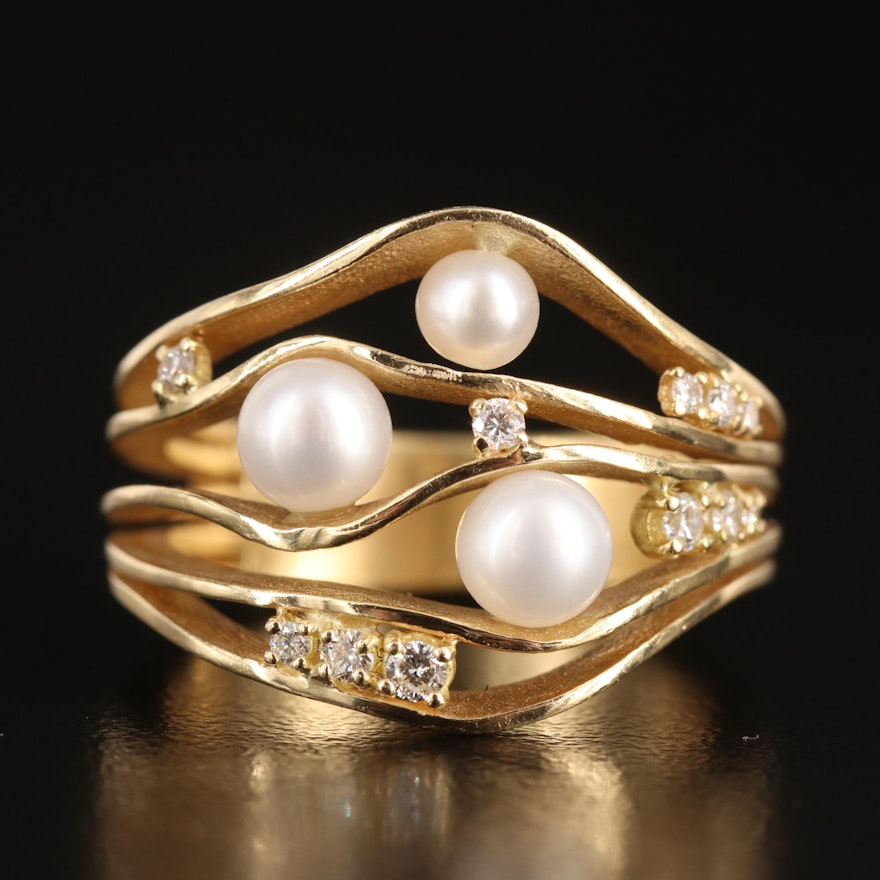 Yvel 18K Scalloped Pearl and Diamond Ring