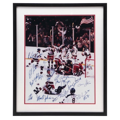 Eruzione, Brooks and More Signed 1980 Team USA Champs Hockey Giclée in Mat Frame