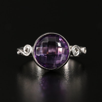 Sterling Amethyst Ring with Scrollwork Accents